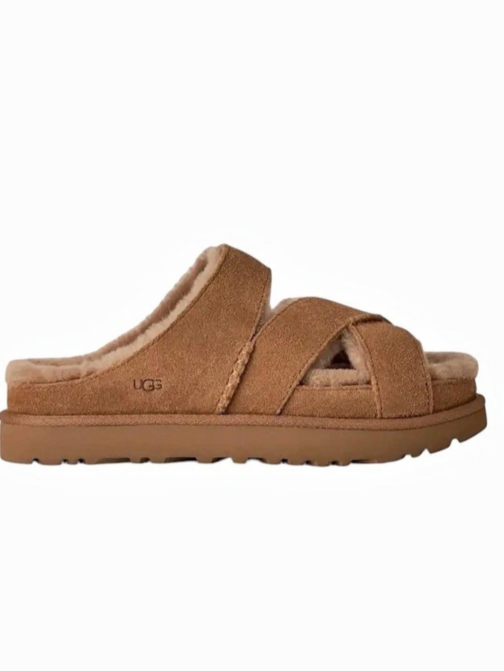 UGG Greenport Cross Strap Slide Women's Brown Platform Sandals
